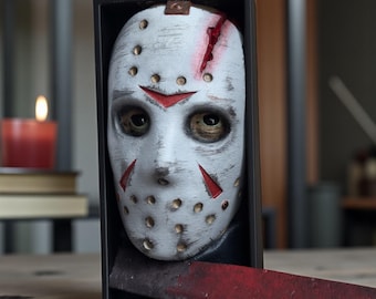 Horror Mask Book Nook Insert – 3D Printed, Hand-Painted, Jason Inspired