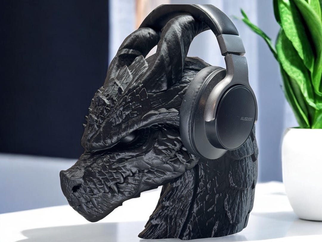 3D Printed Dragon Head Headphone Stand Holder Fantasy Gaming Desk ...