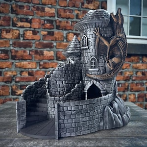 DND Dragon Dice Tower, Hand painted gold, silver. Castle for RPG image 4