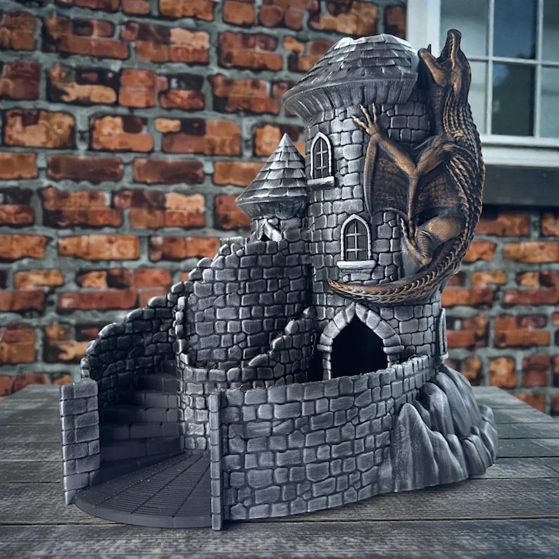 DND Dragon Dice Tower, Hand painted gold, silver. Castle for RPG image 4