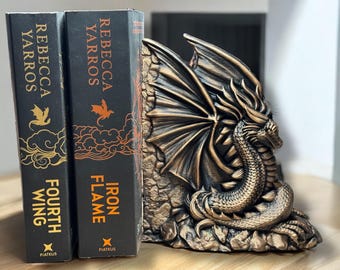 3D Printed Dragon Bookend: Fantasy Bookshelf Decor, ACOTAR Inspired