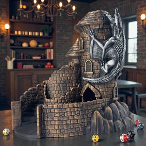 DND Dragon Dice Tower, Hand painted gold, silver. Castle for RPG image 2