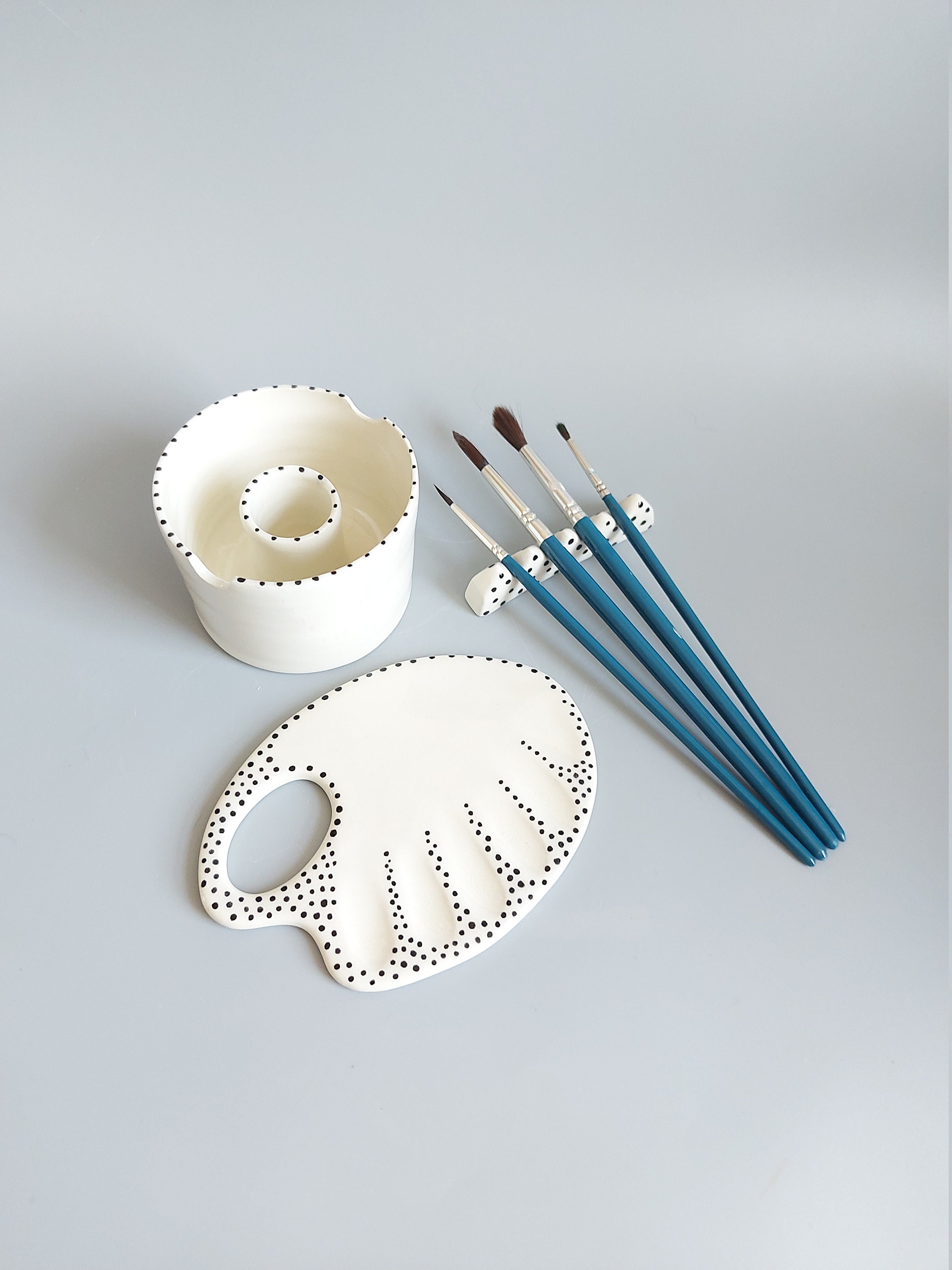 Ceramic Paint Palette Set, Watercolor Palette Set, Ceramic Watercolor  Palette, Brush Holder Water Cup Paint Palette 