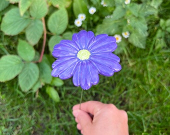Handmade Ceramic Flower – Purple Garden Art, Decorative Outdoor Accent