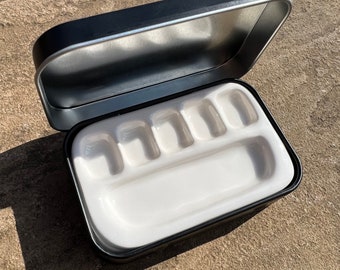 Handmade Ceramic Watercolor Palette with Metal Container