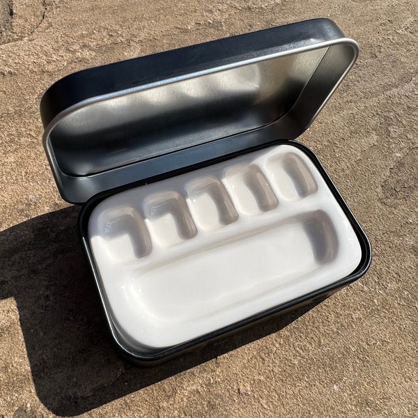 Handmade Ceramic Watercolor Palette with Metal Container
