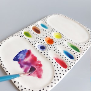 Artist set, Ceramic paint palette, Watercolor palette set, ceramic watercolor palette, brush holder water cup paint palette image 5