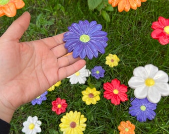 handmade ceramic flowers, housewarming gift, garden decor, artificial flower, ceramic daisy, ceramic sunflower, white, purple, red, yellow