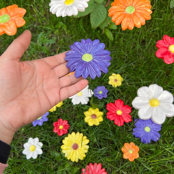 handmade ceramic flowers, housewarming gift, garden decor, artificial flower, ceramic daisy, ceramic sunflower, white, purple, red, yellow