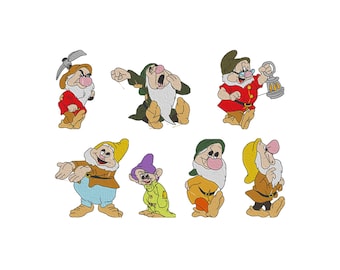 Puede incluir: Siete enanos de dibujos animados bordados de la película de Disney Blancanieves y los Siete Enanitos. Los enanos llevan ropa de diferentes colores y tienen diferentes expresiones faciales.