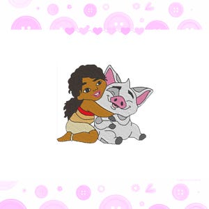 Diseño de bordado Moana Hermana Simea con Cerdo Pua - 4 tallas
