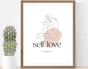 Self Love Wall Art Print | Line Art Self Love Printable Art | Bohemian Boho Style | Positivity Print | Affirmation Print | Self Love Gift