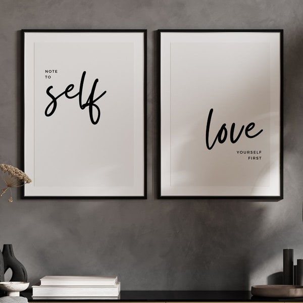 Set of 2 Self Love Wall Art Print | Self Love Printable Art | Self Love Quote | Positivity Print | Affirmation Print | Love Yourself First