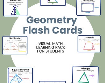 Geometry Flash Cards • Area, Volume, Angles (PDF)