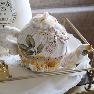 Fabric Teapot Shabby Chic Teapot Shabby Chic Decor Farmhouse Decor French Country Decor Cottage Core Decor Teapot Decor