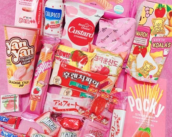 25 PCs Asian Mixed Strawberry Snack Box, Strawberry Flavors Only Set  Korean, Japanese, Taiwanese Snack Box