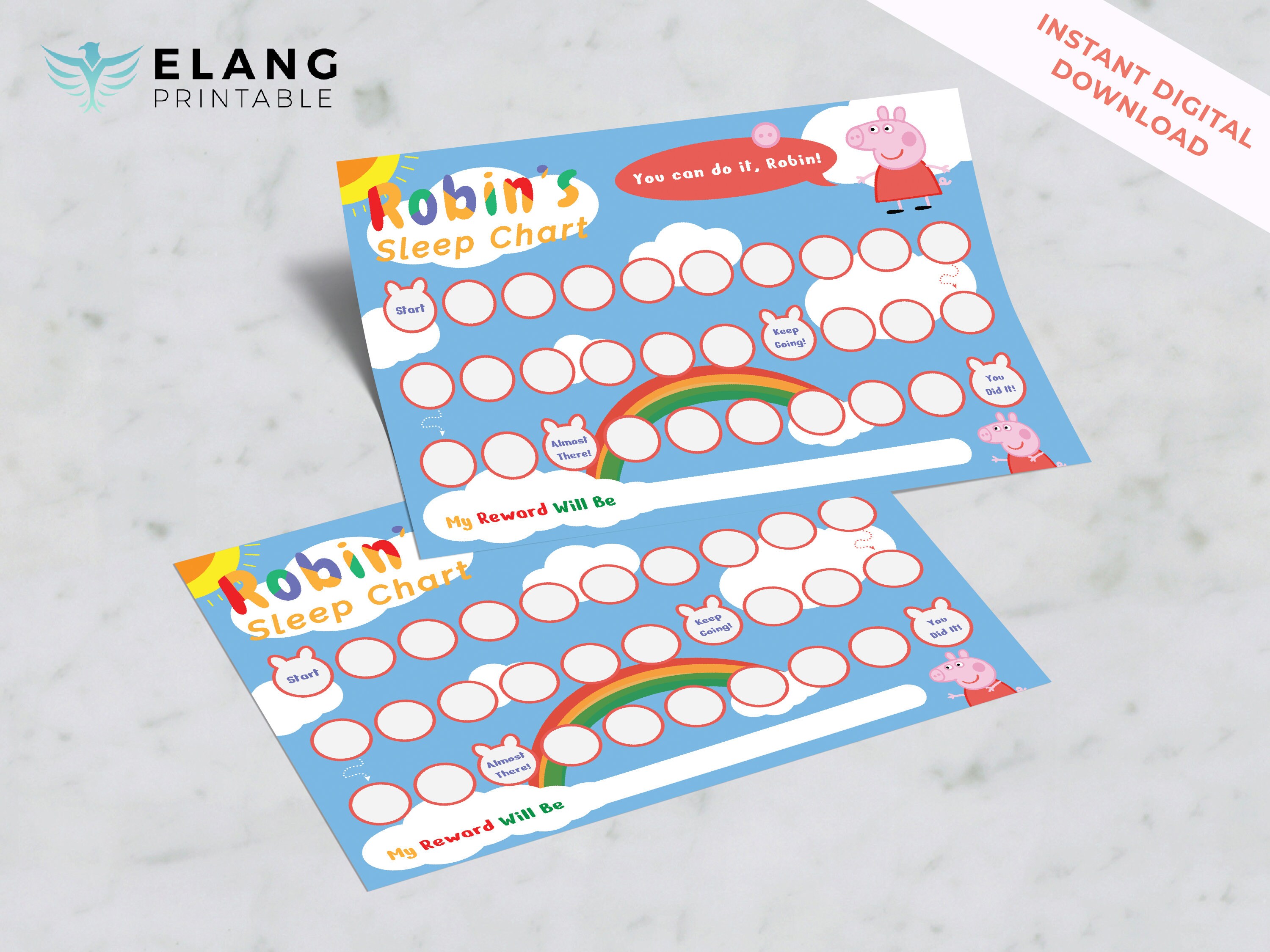 Personalize Printable Peppa Pig Sleep Chart Reward Chart Etsy