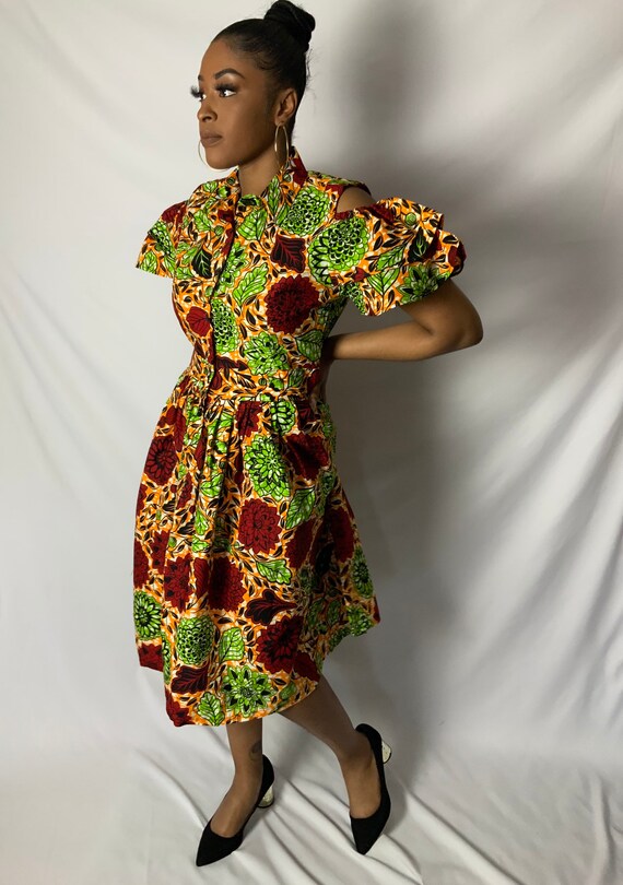 Ankara cold shoulder dress deals