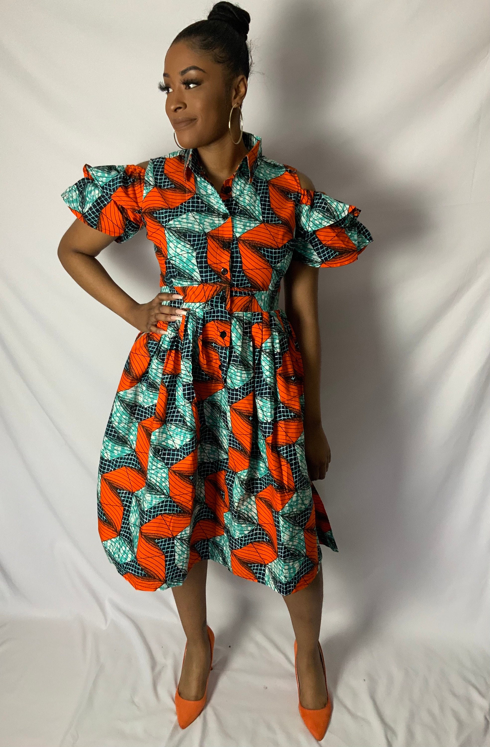 African Print Cold Shoulder Dress Summer Occasion 100% Cotton | Etsy