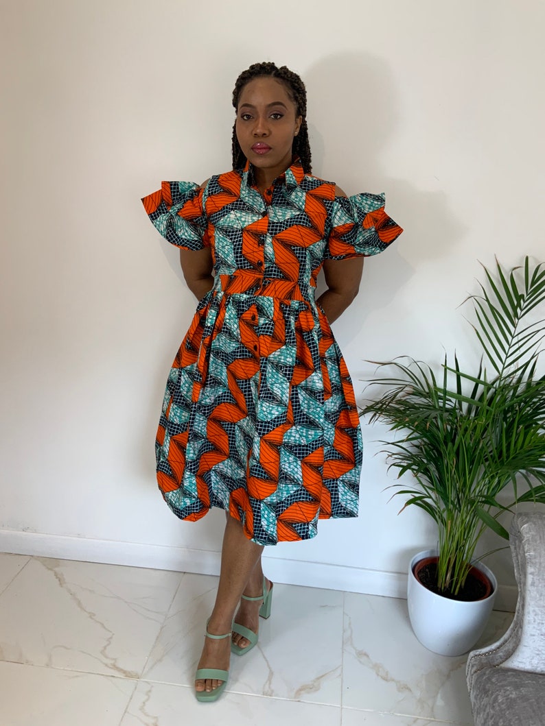 African Print Cold Shoulder Dress Summer Occasion 100% Cotton - Etsy UK