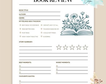 Printable Book Review Template | Reading Journal Page (Digital Download)