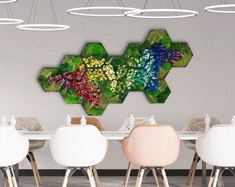 Rainbow Honeycomb Set | Moss Wall Art | Preserved Moss | Nature Home Decor | Wall Art | Unique Decor | Sustainable Art | Green Wall