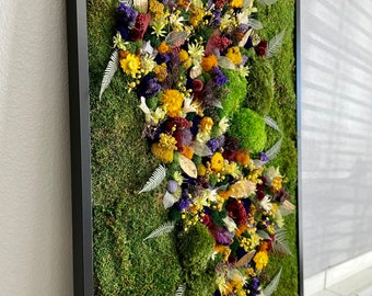 Preserved Moss Wall Art: Colorful Floral Living Room Decor
