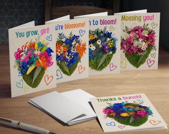 Colorful Floral Bouquet Cards 5-Pack Greeting Cards | Thanks, You Grow, Born to Bloom