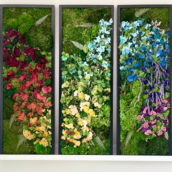 The Original Rainbow Moss | Preserved Moss | Wall Decor Living Room | Colorful Art | Office Decor | Triptych Art | Handmade Gift | Wall Art