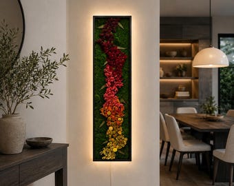 LED Rainbow Moss Frame with Textured 3D Art, Preserved Moss Wall Decor with Light, Unique Botanical Gift for Housewarming