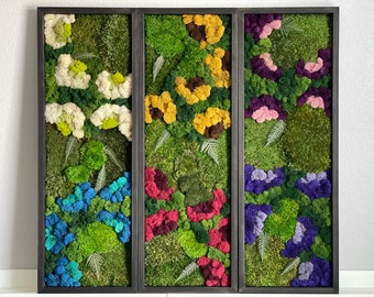Colorful Moss Art Set | Moss Wall Art | Preserved Moss | Large Art | Floral Pattern Art | Color Pop | Handmade Art | Green Wall | Boho Decor