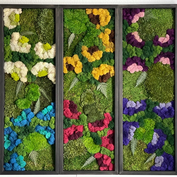 Colorful Moss Art Set | Moss Wall Art | Preserved Moss | Large Art | Floral Pattern Art | Color Pop | Handmade Art | Green Wall | Boho Decor