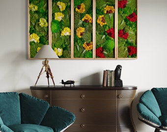 RuMoss Sunrise: Set of 5 Colorful Moss Wall Art - Boho Floral Decor