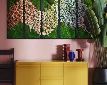 Pastel Rainbow Preserved Moss Art: Living Room Wall Decor