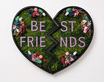 90s Best Friend Gift, Friendship Necklace Wall Art, BFF Gift for Her, Bestie Gift, Millennial Nostalgia Gift, Preserved Moss Art