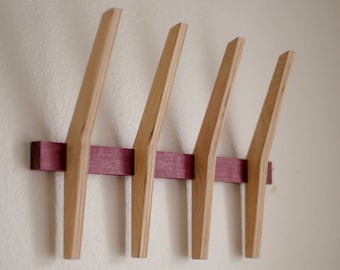 Mid Century Coat Rack with 4 Wooden Hooks for Scarfs, hats, bags, laundry room, foyer, and umbrellas.