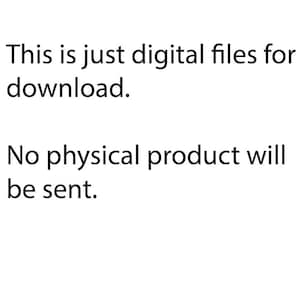 Op de afbeelding: Tekst die luidt: "Dit zijn alleen digitale bestanden om te downloaden. Er wordt geen fysiek product verzonden."