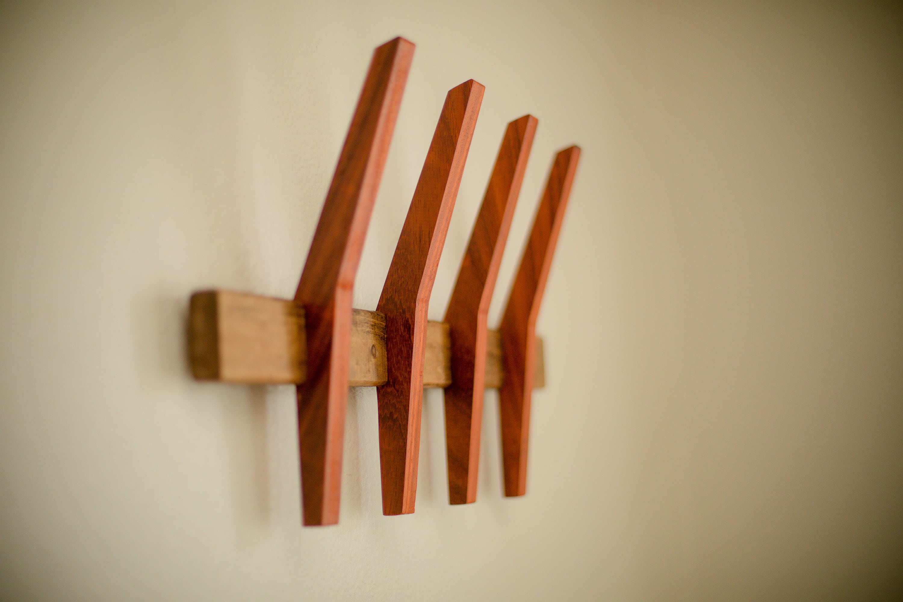 Oak Finish Heavy Duty 4 Double Coat Hooks