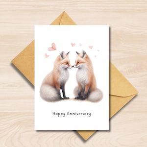 Carte d'anniversaire de renard, deux renards amoureux, couple d'animaux romantiques fantaisistes, pour petite amie ou petit ami