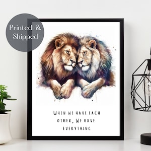 LION COUPLE PRINT, cuddling lions Wall Art, African wildlife picture, family quote, gay art print, illustration décor Unframed
