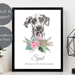 Dalmatian custom dog art Print, Personalised Dog wall art, Liver Dalmatian pet portrait watercolour, pet lover gift, pet memorial picture