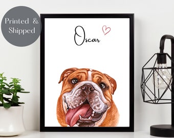 ENGLISH BULLDOG PRINT, Personalised name art print, Pet portrait, Dog lover gift, British bulldog breed wall decor Unframed