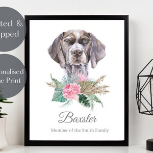 Pointer Art Print, Personalized Dog Portrait Wall Art, custom Pet Memorial Gift UNFRAMED