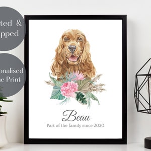 Cocker Spaniel Print, Personalised Dog wall art, Cocker spaniel portrait watercolour, pet lover gift, pet memorial picture UNFRAMED