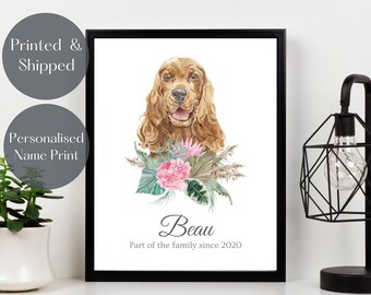 Cocker Spaniel Print, Personalised Dog wall art, Cocker spaniel portrait watercolour, pet lover gift, pet memorial picture UNFRAMED