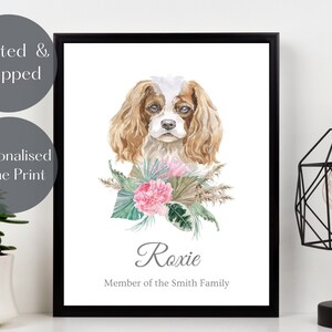 Cavalier King Charles Spaniel Print, Personalised Dog wall art, Pet portrait watercolour, pet lover gift, pet memorial picture