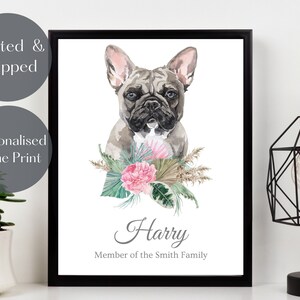 French Bulldog Print, Personalised Dog wall art, Frenchie portrait watercolour, pet lover gift, pet memorial picture, gift for dog lovers