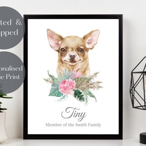 Personalised Chihuahua Print, Custom Dog wall art, Chihuahua portrait watercolour, pet lover gift, pet memorial picture UNFRAMED
