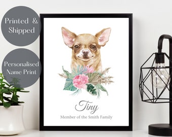 Personalised Chihuahua Print, Custom Dog wall art, Chihuahua portrait watercolour, pet lover gift, pet memorial picture UNFRAMED