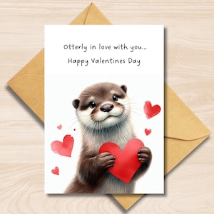Carte de Saint-Valentin loutre : loutre amoureuse de vous, loutre fantaisiste romantique avec coeur d'amour, pour petite amie, petit ami